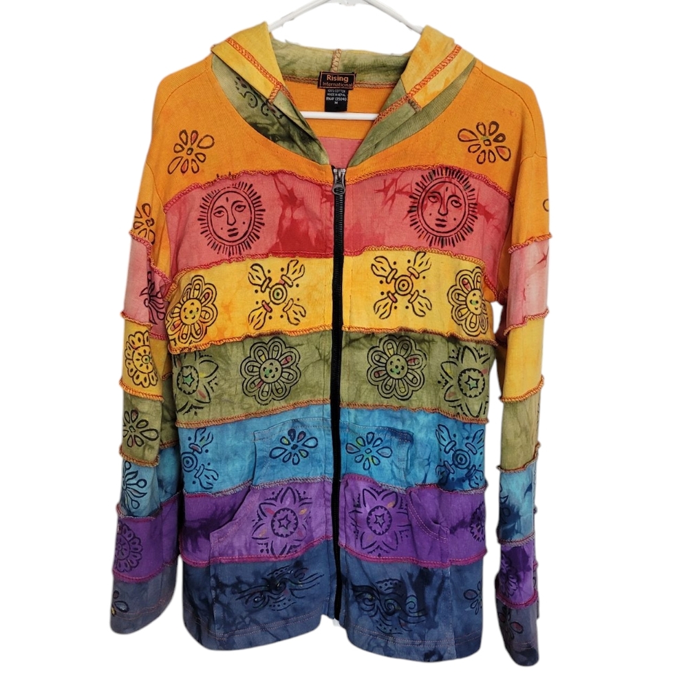 Rising International Patchwork Tie Dye Y2K Bohemian Hoodie